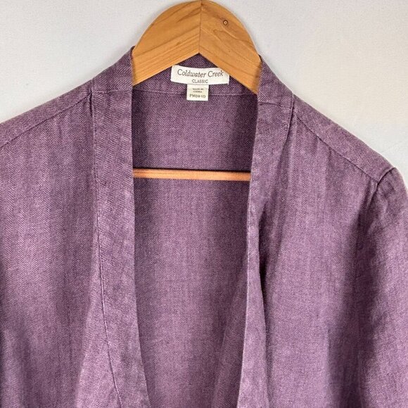 Coldwater Creek Classic Women Linen Open Jacket PM Purple Breathable Lagenlook - Picture 7 of 12